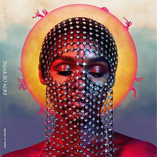 Janelle Monáe album cover, "Dirty Computer," featuring a beaded face mask.