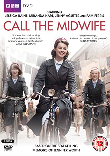 DVD cover for “Call the Midwife” featuring four nurses on bicycles.