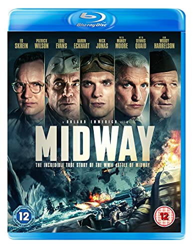 Midway Blu-ray cover featuring portraits of actors and WWII aircraft.