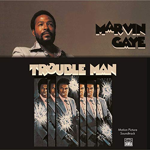 Marvin Gaye’s “Trouble Man” vinyl album cover with portrait and repeated figures.