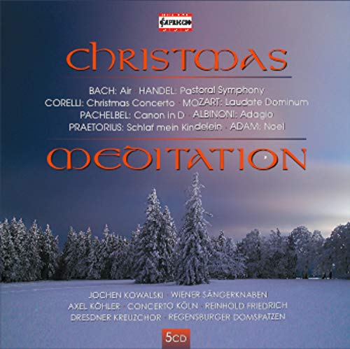 CD cover for "Christmas Meditation" featuring a snowy forest landscape.