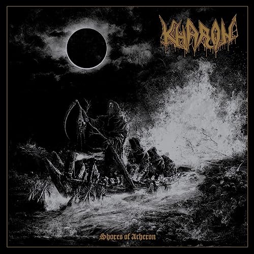 Dark album cover for “Kharon - Shores Of Acheron” with grim reaper figure.