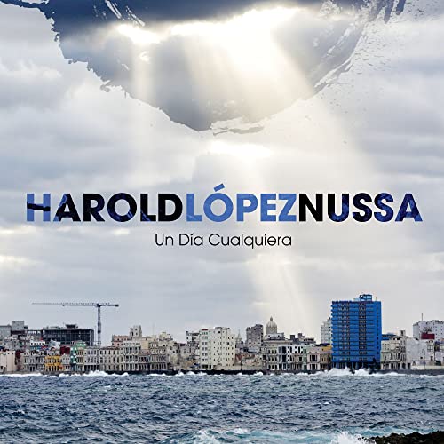 CD cover for Harold López-Nussa’s “Un Día Cualquiera” with a city skyline.