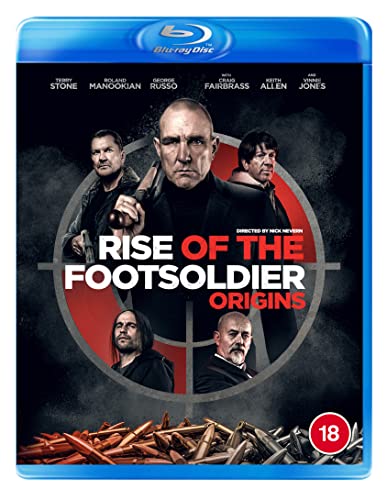 Blu-ray cover for "Rise Of The Footsoldier: Origins" featuring cast portraits.