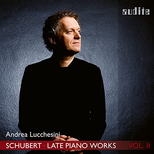 Portrait of pianist Andrea Lucchesini, album cover for Schubert's late piano works.