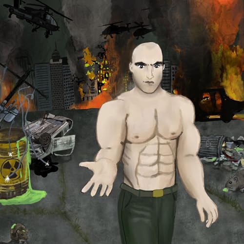 Album cover: bald man in front of a burning, war-torn cityscape.