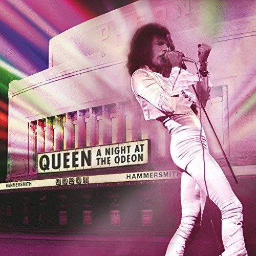 Freddie Mercury performing onstage at Hammersmith Odeon in 1975, CD cover.