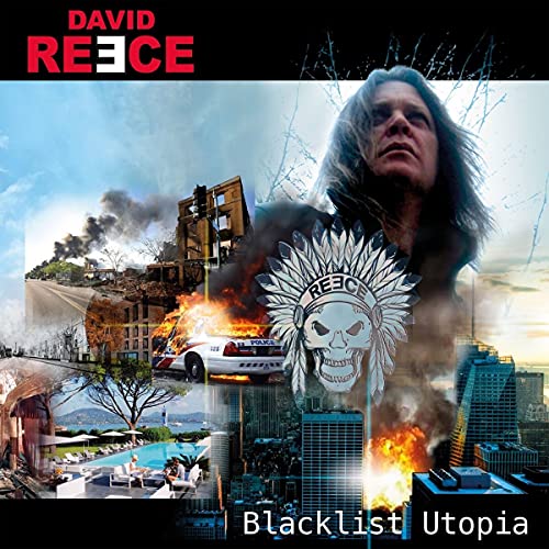 CD cover for David Reece’s “Blacklist Utopia” with a man and city imagery.