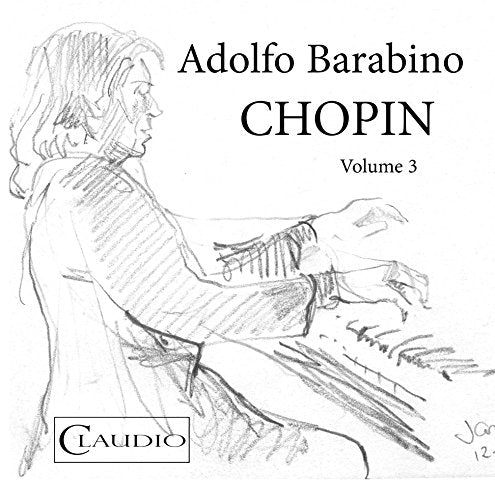Pencil sketch of a pianist, album cover for Adolfo Barabino’s Chopin Volume 3.