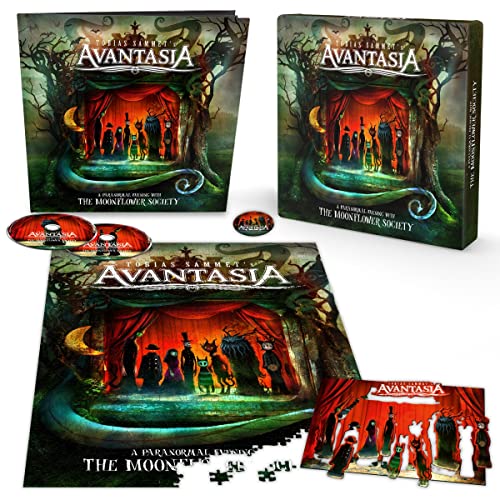 Avantasia album cover featuring a theatrical stage scene with figures, plus discs.