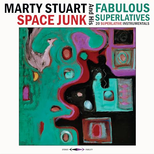 CD cover for Marty Stuart’s “Space Junk” with abstract, colorful artwork.