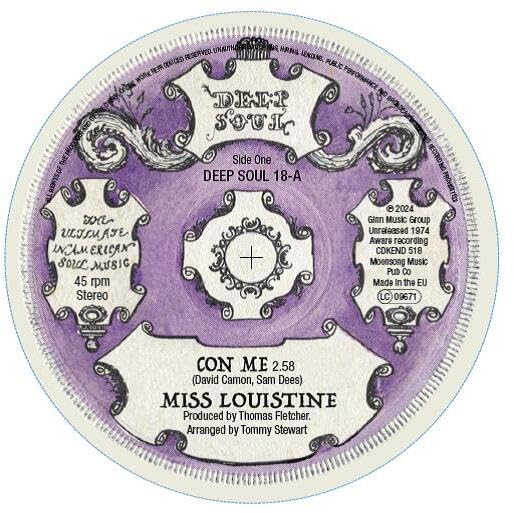 Purple vinyl record label with ornate black designs and text.