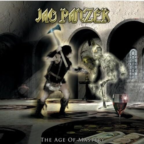 Album cover for Jag Panzer’s “The Age Of Mastery” featuring a warrior and skeleton.