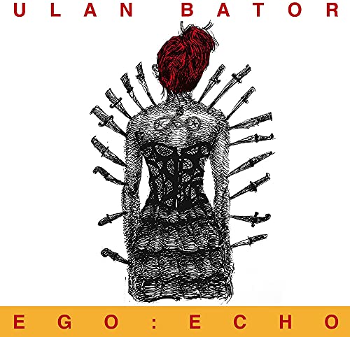 Sketch of a person with knives surrounding their back, vinyl record cover.