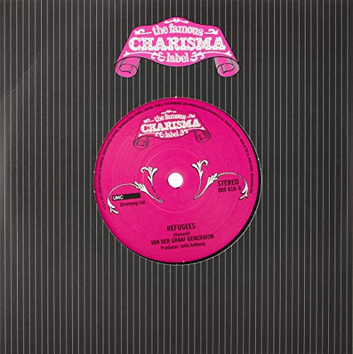 Pink vinyl record with "Van Der Graaf Generator" and "Refugees" text.