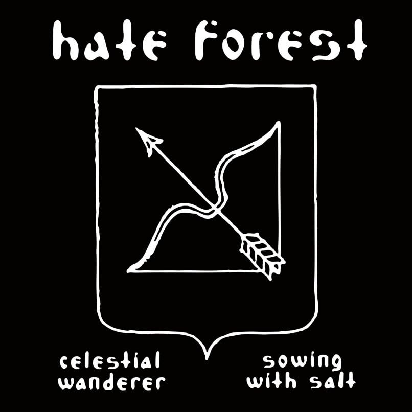Black CD cover with white text and a sketched bow and arrow design.