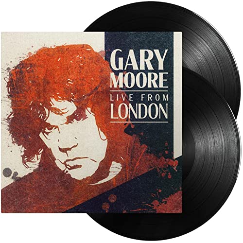 Gary Moore Live From London album cover art with two black vinyl records behind.