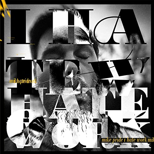 Black and white album cover with fragmented portrait and bold text.