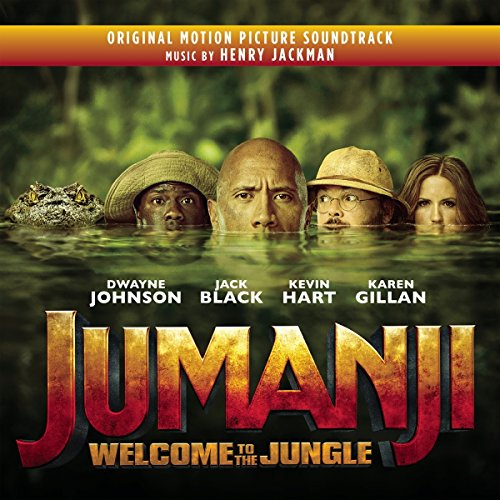 Jumanji: Welcome to the Jungle soundtrack CD cover with film cast submerged in water.
