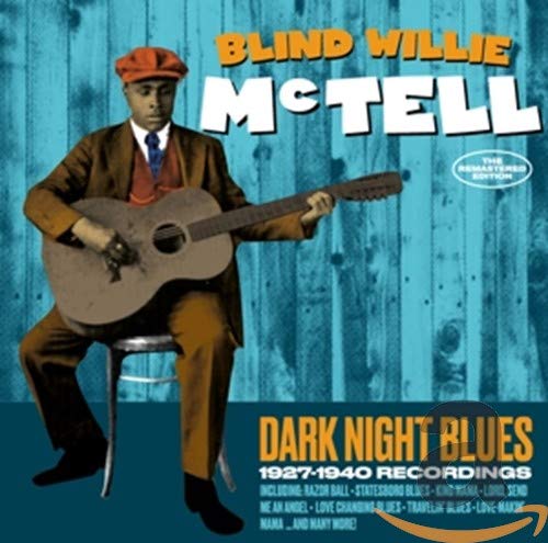Blind Willie McTell album cover: man with guitar, rustic blue background.