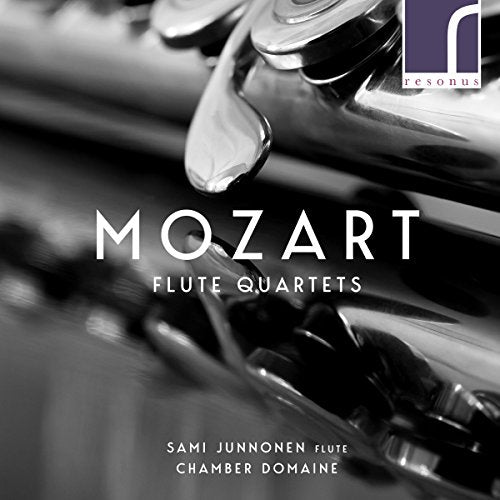 CD cover for Mozart’s Flute Quartets featuring a silver flute.