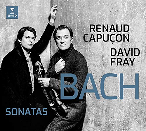 Black and white portrait of two musicians, Renaud Capuçon and David Fray, with "BACH" text.