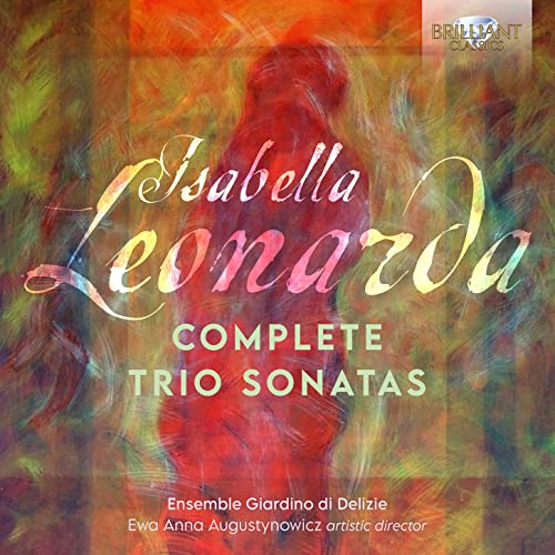 CD cover for Isabella Leonarda’s “Complete Trio Sonatas” with abstract art.