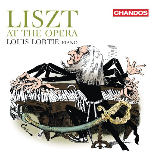 CD cover: Cartoon of Franz Liszt playing piano with many hands.