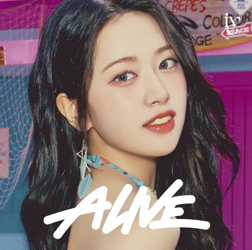 Close-up of Ive member with dark hair, earring, and "ALIVE" text.