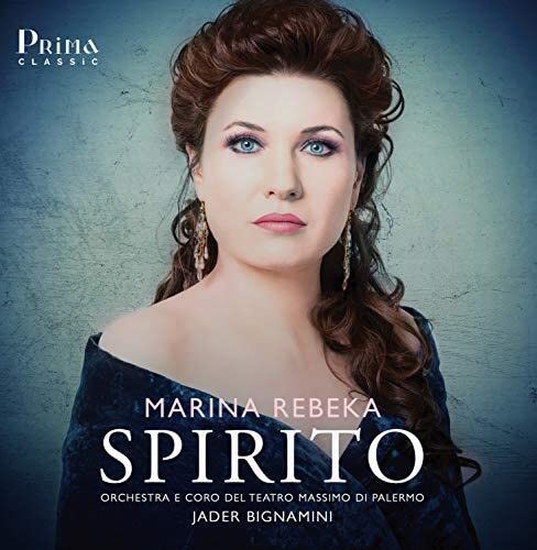Portrait of opera singer Marina Rebeka on CD cover, “Spirito.”