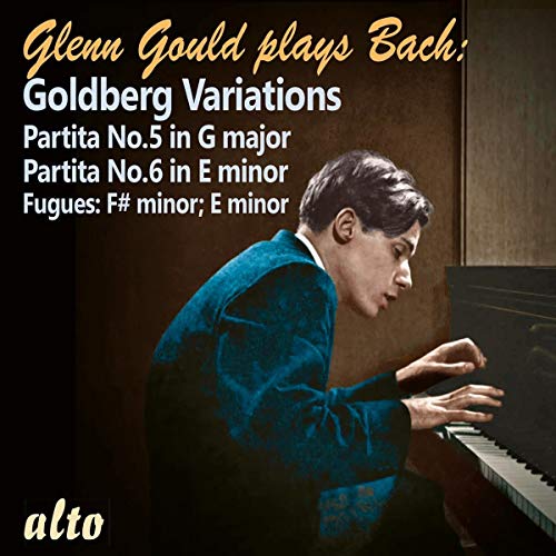 Glenn Gould at a piano, album cover for Bach’s Goldberg Variations.