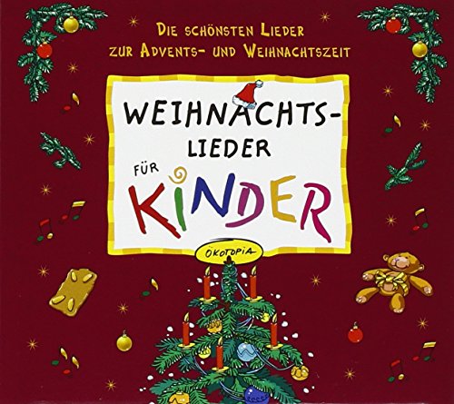CD cover with Christmas tree, text “Weihnachtslieder für Kinder”, and bear.