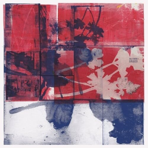 Album cover for Haress - Ghosts, abstract red and blue collage.