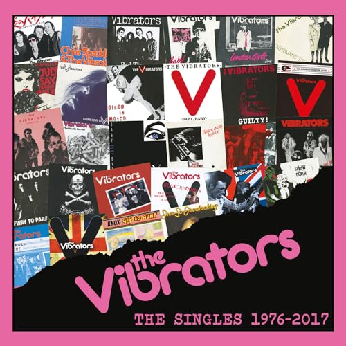 CD cover for The Vibrators’ singles compilation, 1976-2017, collage of images.