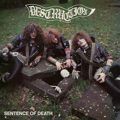 Album cover: Destruction, “Sentence of Death,” featuring three metal musicians.