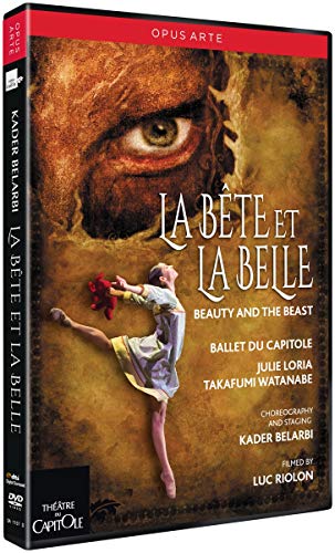 DVD cover for āBeauty and the Beastā ballet, featuring a dancer and beastās eye.