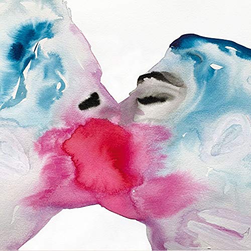 Watercolor painting of two faces in profile, almost kissing.