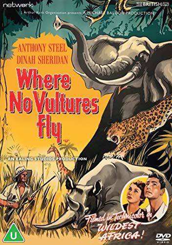 DVD cover for "Where No Vultures Fly" featuring African wildlife and people.