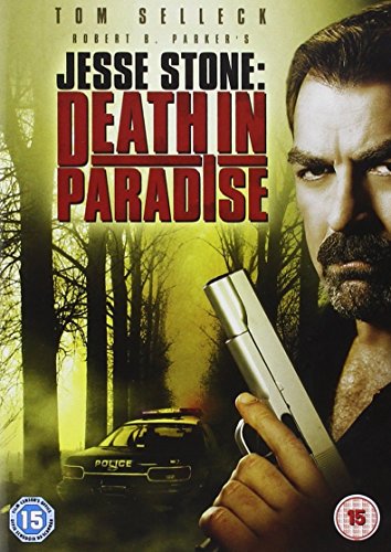 DVD cover for "Jesse Stone: Death In Paradise" featuring Tom Selleck with a gun.