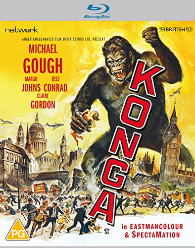 Blu-ray cover art featuring a giant ape terrorizing London with the title Konga.