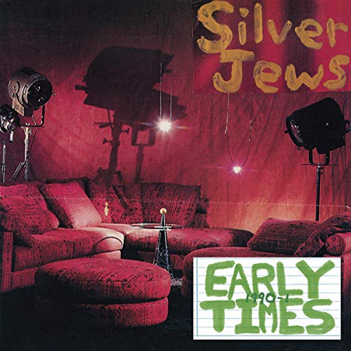 Album cover featuring a red room, furniture, studio lights, and text Silver Jews Early Times.
