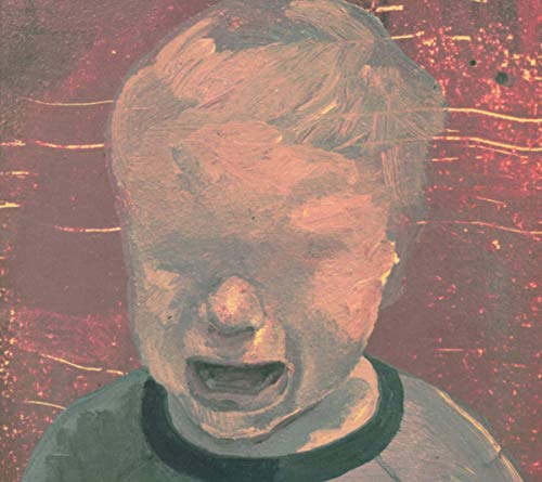 Painted portrait of a person with an open mouth, reddish background.