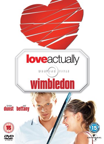 DVD cover for “Love Actually” and “Wimbledon” with actors and a heart.