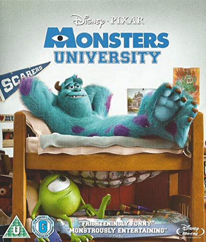 Blu-ray cover for Monsters University featuring Sully and Mike Wazowski in bunks.