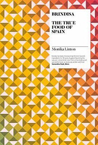Book cover: "Brindisa: The True Food of Spain" with geometric pattern.