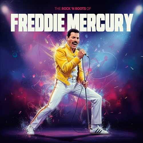 Freddie Mercury performing with a microphone, album cover art.