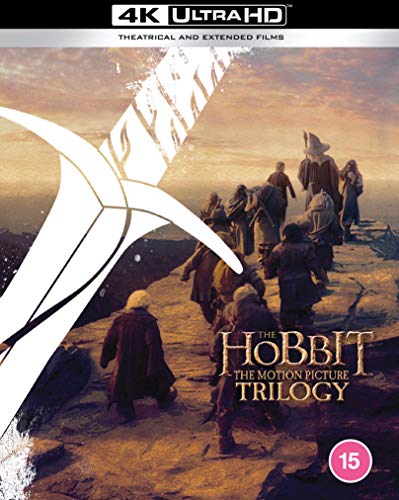 The Hobbit" trilogy Blu-ray cover with characters walking toward a mountain.
