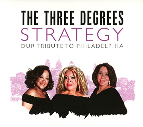 CD cover for The Three Degrees’ “Strategy” featuring three women and a city skyline.