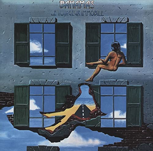 Album cover: surreal building with figure, windows, and road scene.