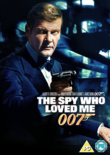 Roger Moore as James Bond holding a pistol on The Spy Who Loved Me DVD.